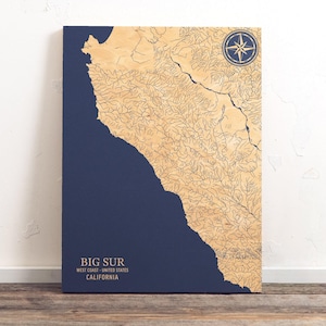 Big Sur, Kalifornien Karte | "Graviertes Holz Küsten Wand Kunst Zeichen, Strand Wohnkultur, Nautisches Leben Druck, Einzigartiges Geschenk für die Familie