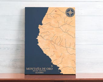 Montana de Oro, California Map | Engraved Wood Coastal Wall Art Sign, Beach House Home Decor Nautical Print, Unique Personalized Gift