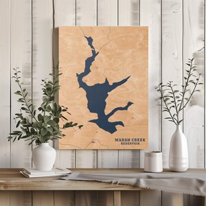 Marsh Creek Stausee Pennsylvania | Benutzerdefinierte See Karte Wohnkultur, personalisierte Lake House Geschenk, Jubiläum Camp Geschenk, gravierte Holz Wandkunst