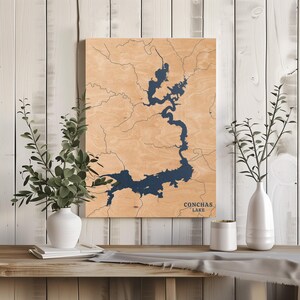 Conchas Lake New Mexico / Decorazione per la casa con mappa personalizzata del lago, regalo personalizzato per casa sul lago, regalo per anniversario di matrimonio in campeggio, arte murale in legno incisa
