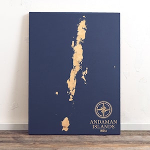 Mappa delle Isole Andamane, India / Carta costiera incisa su legno, decorazione da parete per casa al mare, stampa nautica, regalo unico e personalizzato per la famiglia