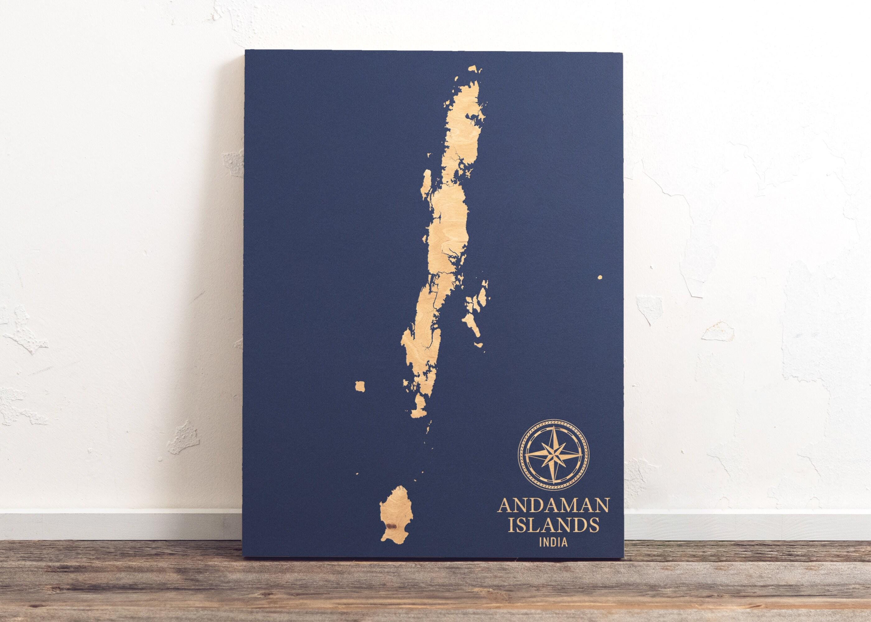 Andaman Islands, India Map | Engraved Wood Coastal Chart Wall Art Sign, Beach House Decor Nautical Print, Unique Personalized Family Gift