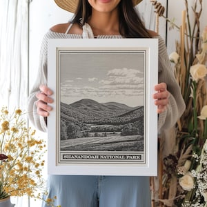 Shenandoah National Park Lithograph Style Print - Vintage Virginia archival matte fine art print. Hawksbill & Blue Ridge Mountains Gift.