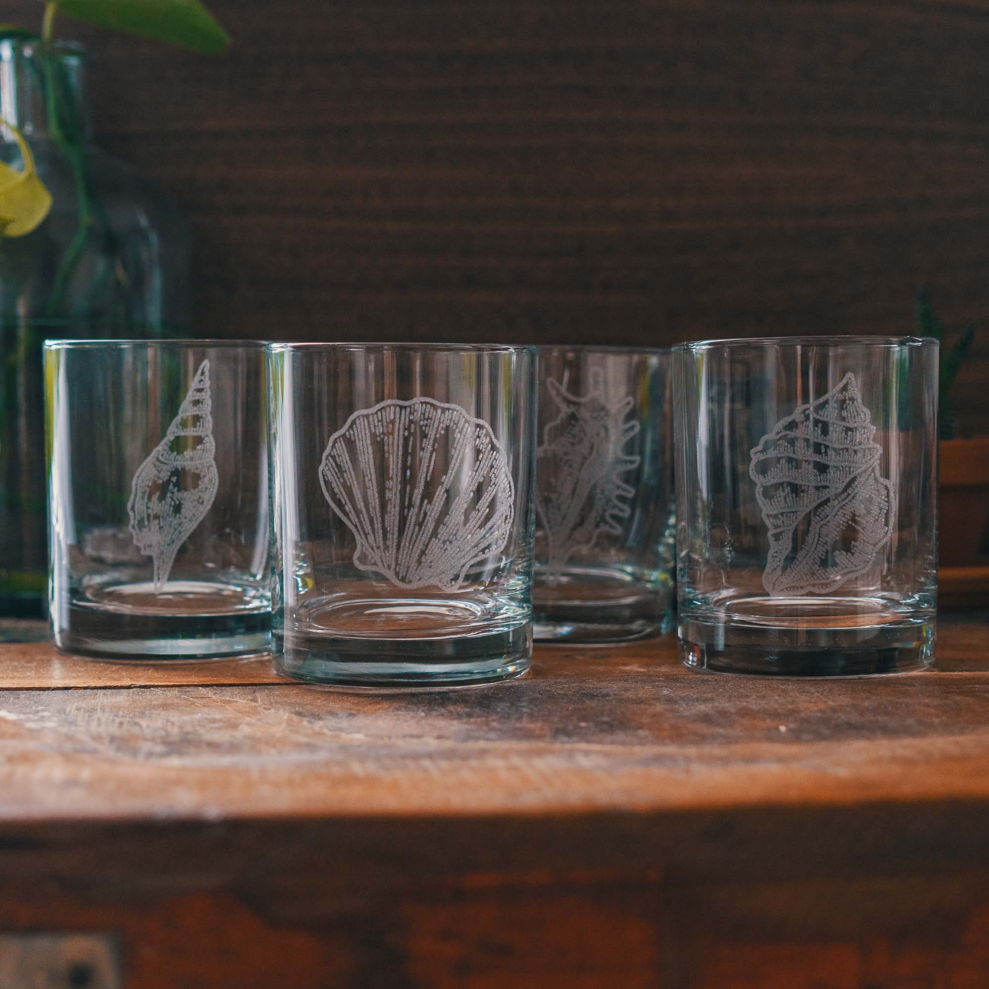 Fun Vintage Set of 6 Seashell Highball or Juice/Water Glasses