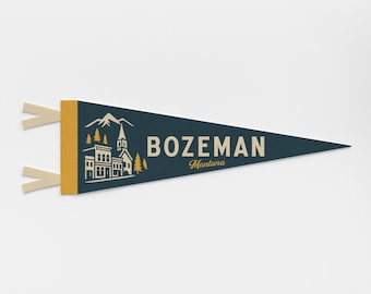 Bozeman Montana Felt Pennant | City banner poster. Vintage town & state pride typography flag home decor. American Travel gift USA
