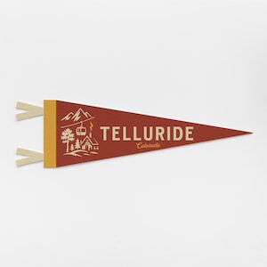 Telluride Colorado Felt Pennant | City banner poster. Vintage town & state pride typography flag home decor. Colorado gift USA