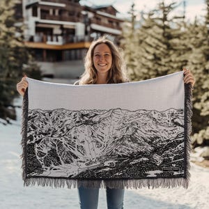 Palisades Tahoe Mountain Kalifornien Skihütte Karte Decke | Kuschelige, weiche Decke ist ein tolles Geschenk für Skifahrer und Snowboarder