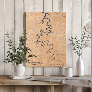 Herrington Lake Kentucky / Decorazione per la casa con mappa personalizzata del lago, regalo personalizzato per casa sul lago, regalo per anniversario di matrimonio in campeggio, arte murale in legno incisa