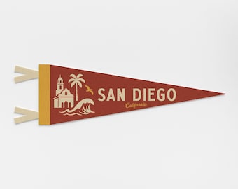 San Diego California Felt Pennant | City banner poster. Vintage town & state pride typography flag home decor. Travel gift USA