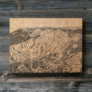 Mappa delle piste da sci di Whitefish, Montana / Decorazione murale in legno incisa, Decorazione per baita con sport invernali, Poster per piste da snowboard, Regalo personale per la famiglia