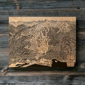 Mappa dei sentieri di Revelstoke, British Columbia, Canada / Decorazione murale in legno incisa, decorazione per baita per sport invernali, sci e snowboard, montagna, regalo per la famiglia