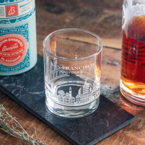 San Francisco, California Skyline Engraved Glasses | Hometown Pride Glassware, Whiskey Rocks Wine & Beer Barware, Travel Special Trip Gift