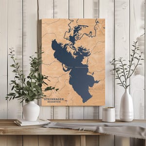 Steinhagen Stausee Texas | Benutzerdefinierte See Karte Wohnkultur, personalisierte See Haus Geschenk, Jahrestag Hochzeitslager Geschenk, gravierte Holz Wandkunst