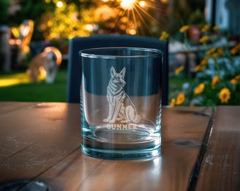 German Shepherd Customizable Dog Glasses | Your Dog's Name Personalized engraved glassware for beer, whiskey, wine & drinks. Pet owner gift.