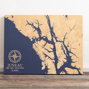 Juneau, Alaska Karte | "Graviertes Holz Küsten Kunst Schild, ""Strandhaus"" Dekor Wandbehang, nautisches Leben Druck, einzigartiges personalisiertes Geschenk für die Familie."