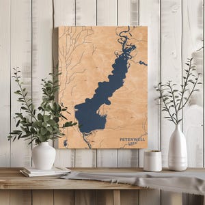 Petenwell See Wisconsin | Benutzerdefinierte See Karte Wohnkultur, personalisierte See Haus Geschenk, Jahrestag Hochzeitslager Geschenk, gravierte Holz Wandkunst