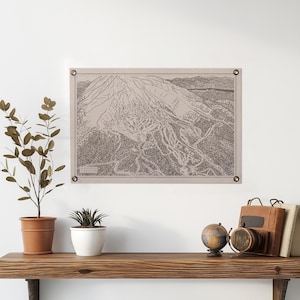 Mount Hood Meadows OU Mountain Map en feutre d'affiche | cadeau d'art mural montagne ski snowboard vintage. Décoration d'intérieur fanion drapeau. Fait main aux États-Unis