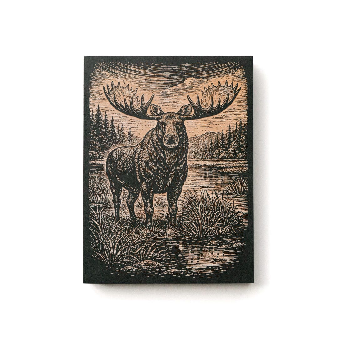 Bull Moose in Marshy Wilderness Engraved Birch Art Panel | Wildlife ...