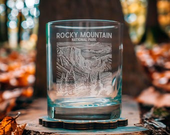 Vasos del Parque Nacional de las Montañas Rocosas / Cristalería personalizada grabada para whisky, vino y cerveza, regalo de Colorado, decoración del hogar del oeste de EE. UU.