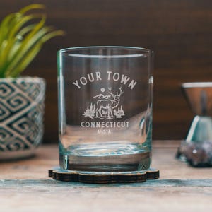 Custom Connecticut Town Glasses | Personalized glassware beer, whiskey, wine, and cocktails. State hometown gift. Barware home decor