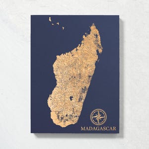 Mapa de Madagascar / Letrero de pared con grabado costero de madera, decoración playera para el hogar, impresión náutica de naturaleza y vida silvestre, regalo familiar personalizado único