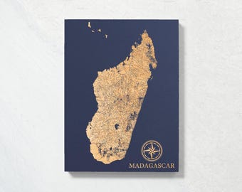 Madagascar Map | Engraved Wood Coastal Chart Wall Art Sign, Beach Home Decor Nature Wildlife Nautical Print, Unique Personalized Family Gift