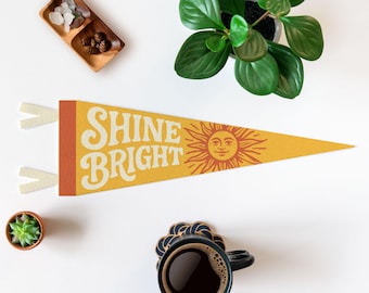 Filtvimpel med strålande sol | Boho solväggdekoration, barnrumsbanderoll, handgjord barnrumsskylt, positiv väggkonst, motiverande barnrumsdekoration