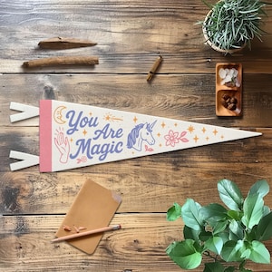 You are Magic Felt Pennant | Unicorn Wall Decor, Boho Girls Room, Whimsical Nursery Sign, Handmade Kids Room Decor, Inspirational Wall Art