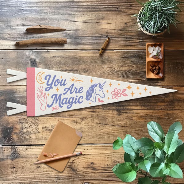 You are Magic Felt Pennant | Unicorn Wall Decor, Boho Girls Room, Whimsical Nursery Sign, Handmade Kids Room Decor, Inspirational Wall Art