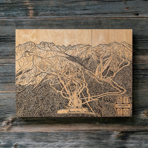 Lake Louise Alberta Canada Ski Trail Map | Engraved Wood Wall Art, Winter Cabin Decor, Snowboard Mountain Trail Poster, Personal Family Gift