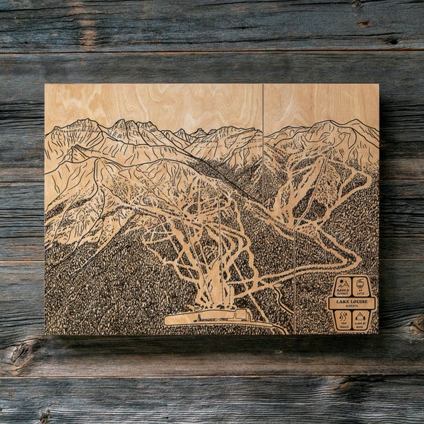 Lake Louise Alberta Canada Ski Trail Map | Engraved Wood Wall Art, Winter Cabin Decor, Snowboard Mountain Trail Poster, Personal Family Gift