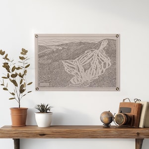 Waterville Valley New Hampshire Mountain Trail kaart vilten poster banner | Vintage ski-snowboardkunstcadeau. Woondecoratie vlaggetje VS handgemaakt