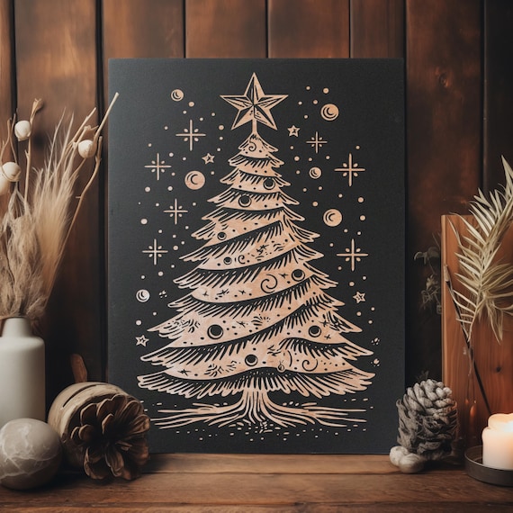 ミッドセンチュリーモダンクリスマスツリー彫刻木製パネル