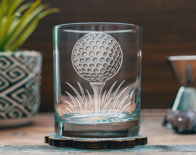 Golf Ball Glasses | Laser Etched Sports Barware, Engraved Gift for Golfers & Country Club Home Decor
