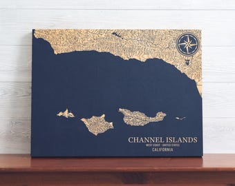 Channel Islands, California Map | Engraved Wood Coastal Art Sign Beach House Home Decor Wall Hanging Nautical Print Unique Personalized Gift