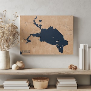 Wickiup Stausee Beton | Benutzerdefinierte See Karte Wohnkultur, personalisierte See Haus Geschenk, Jahrestag Hochzeitslager Geschenk, gravierte Holz Wandkunst