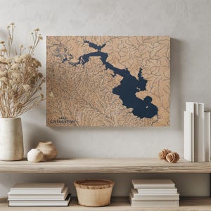 See Livingston Texas | Benutzerdefinierte See Karte Wohnkultur, personalisierte See Haus Geschenk, Jahrestag Hochzeitslager Geschenk, gravierte Holz Wandkunst