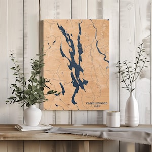 Kerzenholz Lake Conneticut | Benutzerdefinierte See Karte Wohnkultur, personalisierte See Haus Geschenk, Jahrestag Hochzeitslager Geschenk, gravierte Holzkunst