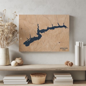 Atwood Lake Ohio | Benutzerdefinierte See Karte Wohnkultur, personalisierte See Haus Geschenk, Jahrestag Hochzeitslager Geschenk, gravierte Holz Wandkunst