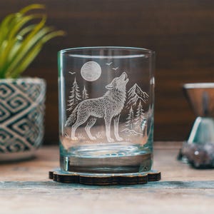 Wolf Glasses | Wildlife Themed Personalized Whiskey, Wine & Beer Glassware, Full Moon Howling Wolf Drinkware, Forest Animal Gift