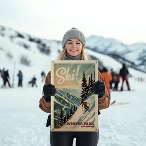 Ski Winter Park Colorado Filcowy plakat baner | Teal Vintage plakat narciarski. Prezent dla narciarzy. Sztuka ścienna w górskiej chatce. Wystrój domu. USA Ręcznie robione
