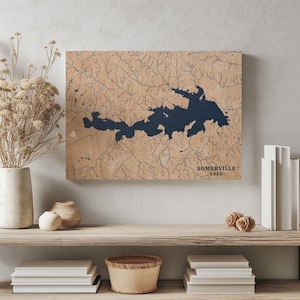 Somerville Lake Texas | Benutzerdefinierte See Karte Wohnkultur, personalisierte See Haus Geschenk, Jahrestag Hochzeitslager Geschenk, gravierte Holz Wandkunst