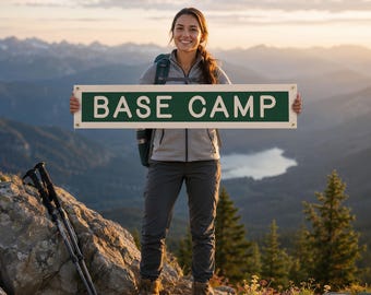 Base Camp Felt Banner | Cabin Wall Decor, Vintage Camp Sign, Ski Lodge & Lake House Art, Outdoor 8x40 Felt Wall Hanging