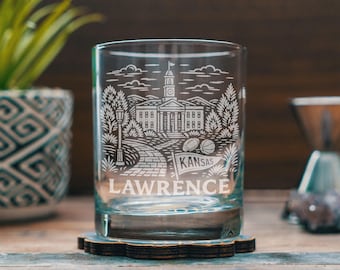 Lawww Kansas Glass | Laser geätzte Reiseglaswaren, gravierte Landschaftsszene Geschenk für Kansas Reisende