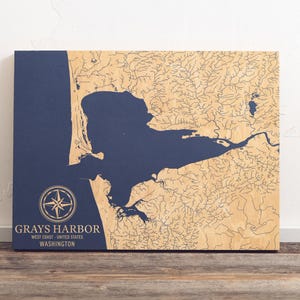Grays Hafen, Washington Karte | "Graviertes Holz Küstenkarte Wand Kunst Zeichen, Strand Wohnkultur nautischen Druck, einzigartiges personalisiertes Geschenk für die Familie