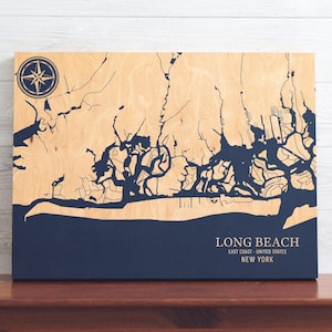 Long Beach, New York Karte | "Graviertes Holz Küsten Karte Wand Kunst Schild, Strand Haus Wohnkultur nautischen Druck, einzigartiges personalisiertes Geschenk für die Familie