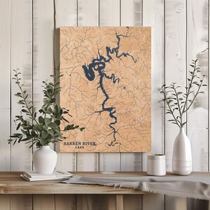 Barren River Lake Kentucky / Mappa personalizzata del lago Decorazione per la casa, regalo personalizzato per casa sul lago, regalo per anniversario di matrimonio in campeggio, arte murale in legno incisa
