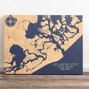 Atlanta, New Jersey Stadtplan | "Graviertes Holz Küstenkarte Wand Kunst Zeichen, Strand Wohnkultur nautischen Druck, einzigartiges personalisiertes Geschenk für die Familie
