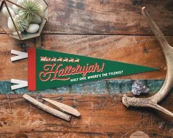 Banderín de fieltro "Aleluya" / Póster con diseño divertido inspirado en "Vacaciones de Navidad". Banderín navideño con tipografía vintage para decoración del hogar. Hecho a mano en EE. UU.