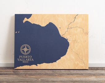 Puerto Vallarta, Mexico Map | Engraved Wood Coastal Chart Wall Art Sign, Beach Home Decor Vacation Nautical Print, Unique Personalized Gift